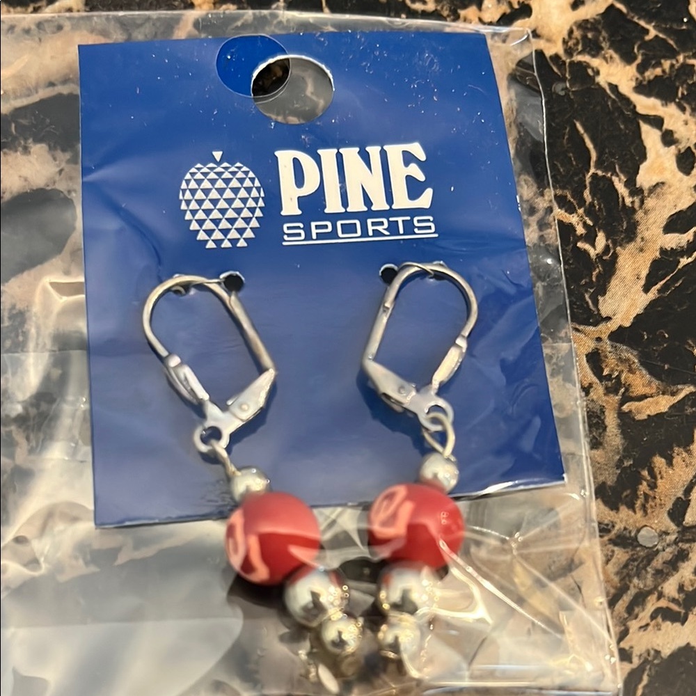 Pine Sports Red and Silver Earrings Oklahoma Sooners Team